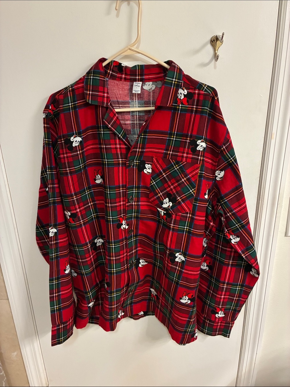 Old Navy X Disney RedPlaid Mickey Print Women's Pajama Top-Sz L